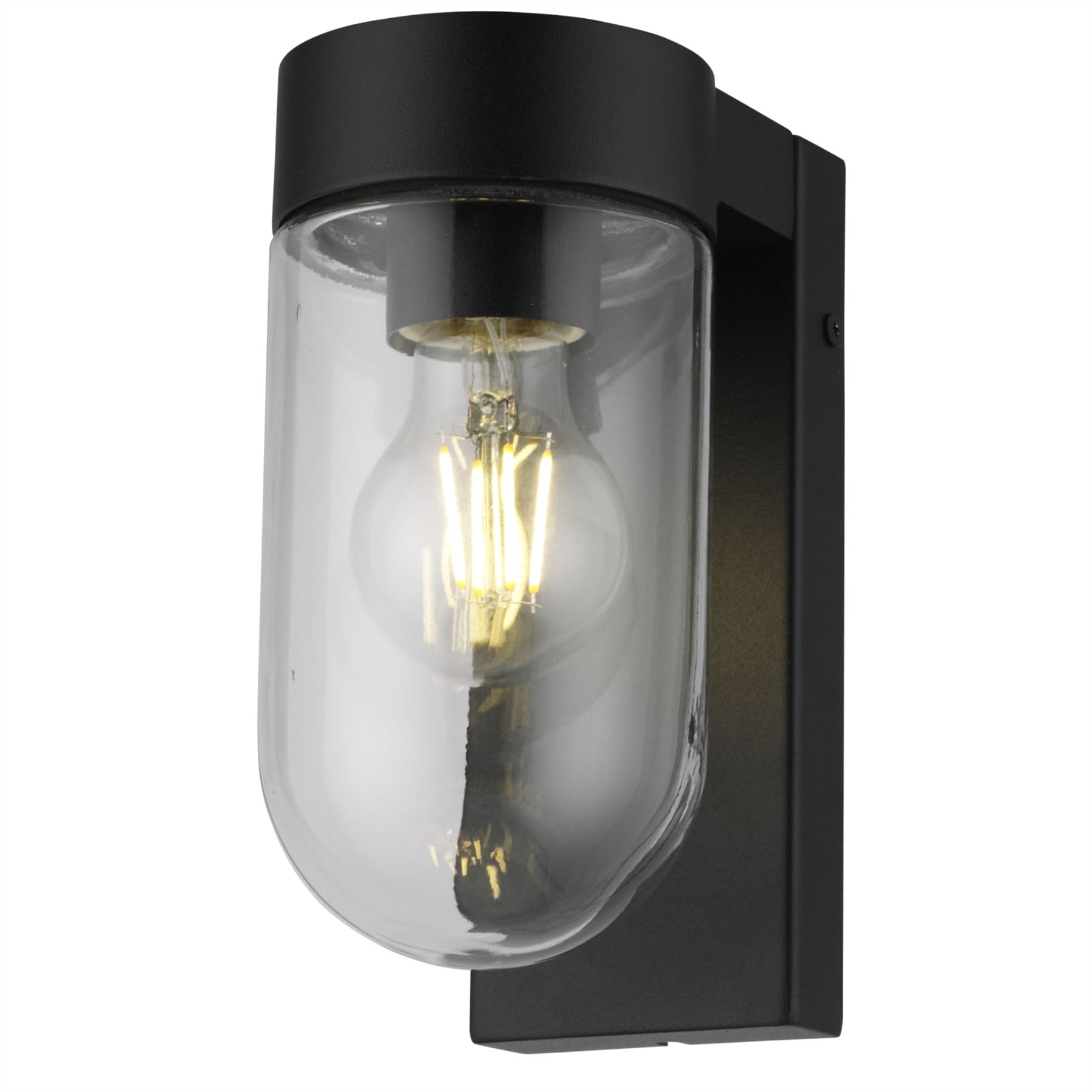 Firstchoicelighting Black & Clear Black Outdoor Wall Light, Porch Or Garden Lighting, Glass Shade, Ip44 Rated, Led Compatible