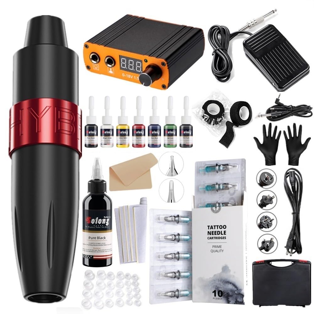 Kit completo per macchinetta per tatuaggi: set di penne rotative per tatuaggi con alimentatore digitale LCD, macchinetta per tatuaggi a motore professionale, configurazione della cartuccia