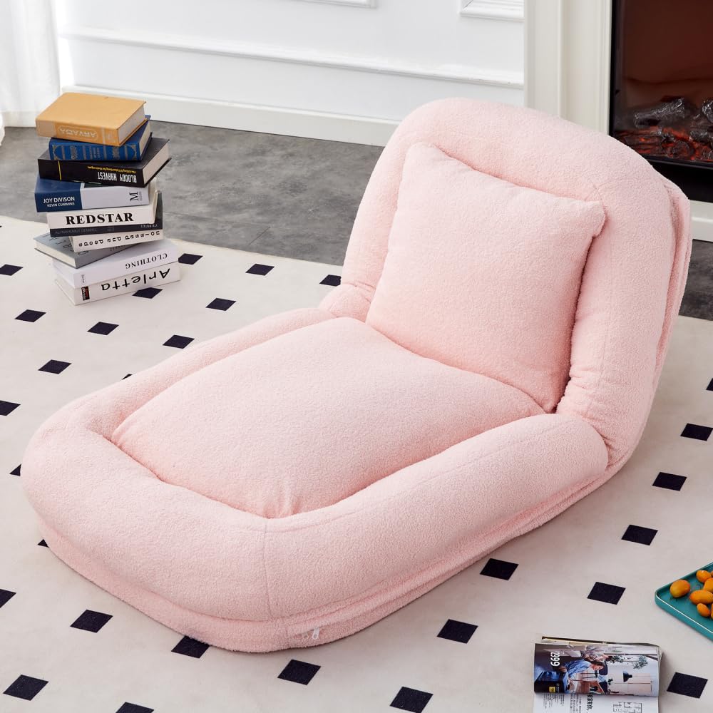 Grey Polyester Velvet Folding Gaming Chair, 5-Position Adjustable Floor Sofa with Lumbar Support, for Apartment Dorm Bedroom Relaxation