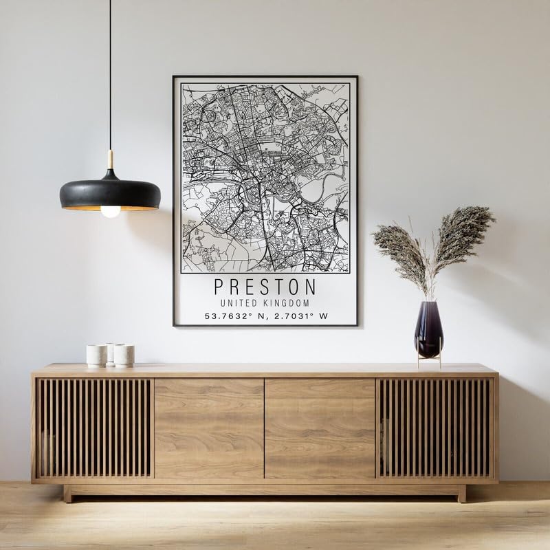 Preston England City Street Map Print Preston Wall Art Home decor Poster A4 Poster on Canvas   Inspirador Motivacional Arte de la pared Vida diaria Cita alentadoras frases cortas famosas palabras ins