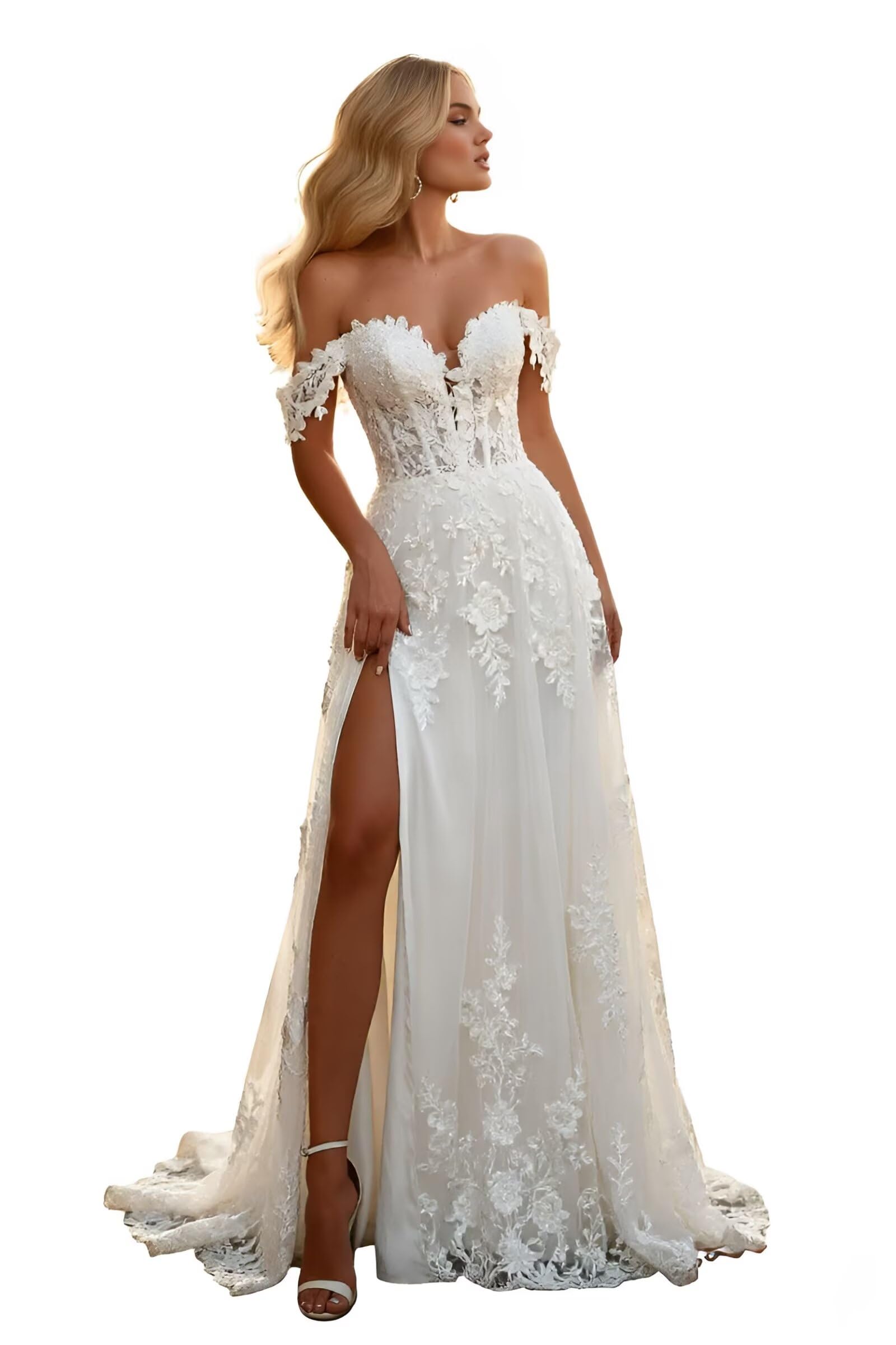 Long Chiffon Wedding Dresses for Bride Lace Applique A Line Boho Wedding Gown Beach Bridal Dresses for Women LJ387