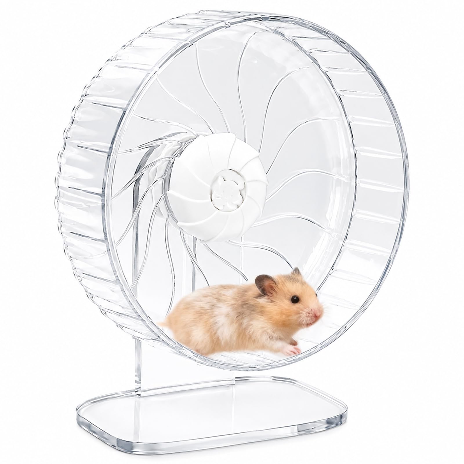 Silent Hamster Wheel – 21cm with Adjustable Stand for Happy Syrian Hamsters, Hedgehogs, Mice & Small Pets, Cage Accessory,Clear