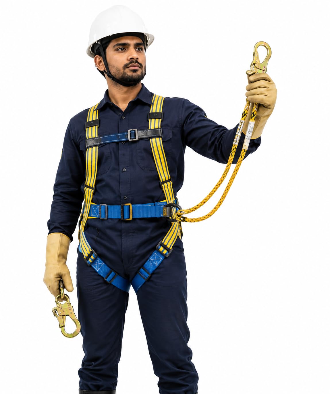 SAFEYURA Industrial Safety Belt Harness Full Body Fall Protection with Scaffolding Hook Double Lanyard for Height work-image-13