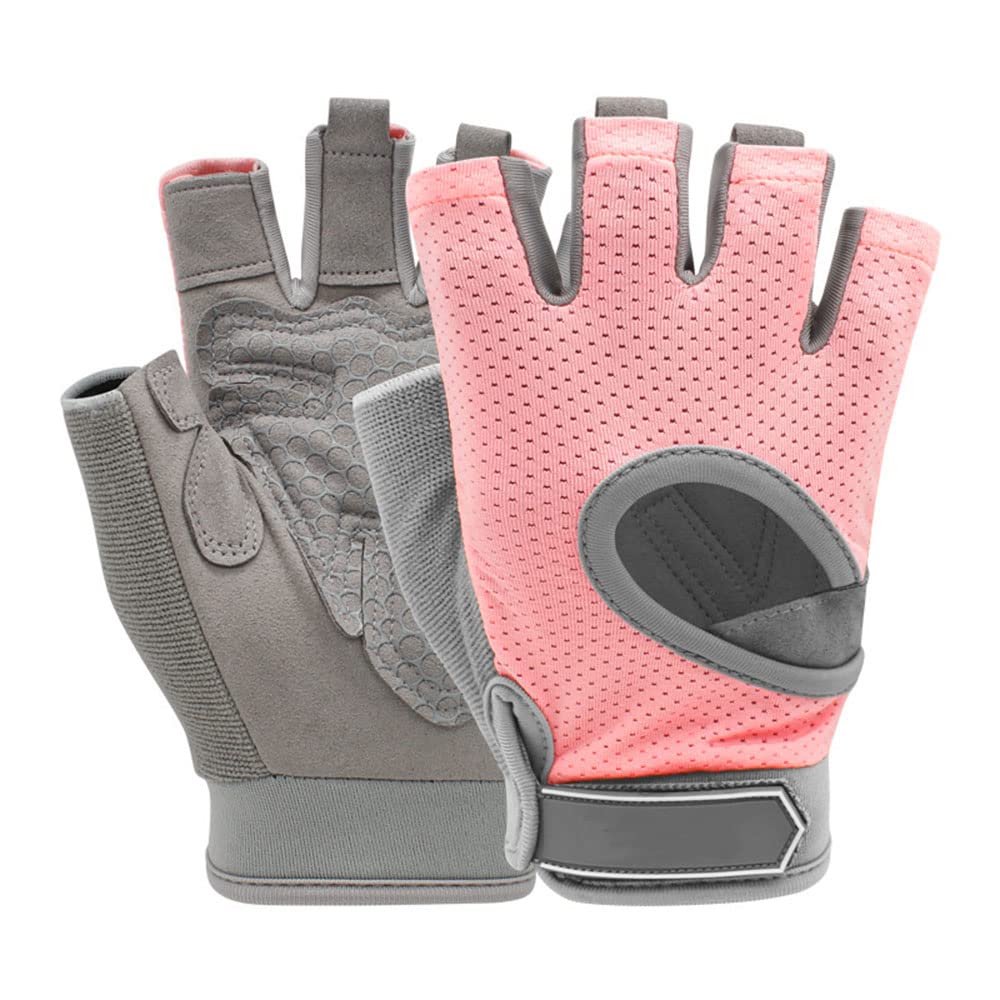 1 par de Guantes de Entrenamiento sin Dedos para Hombres y Mujeres, Guantes de Levantamiento de Pesas, Soporte para Entrenamiento en Gimnasio, protección Completa de la Palma, Rosa, L