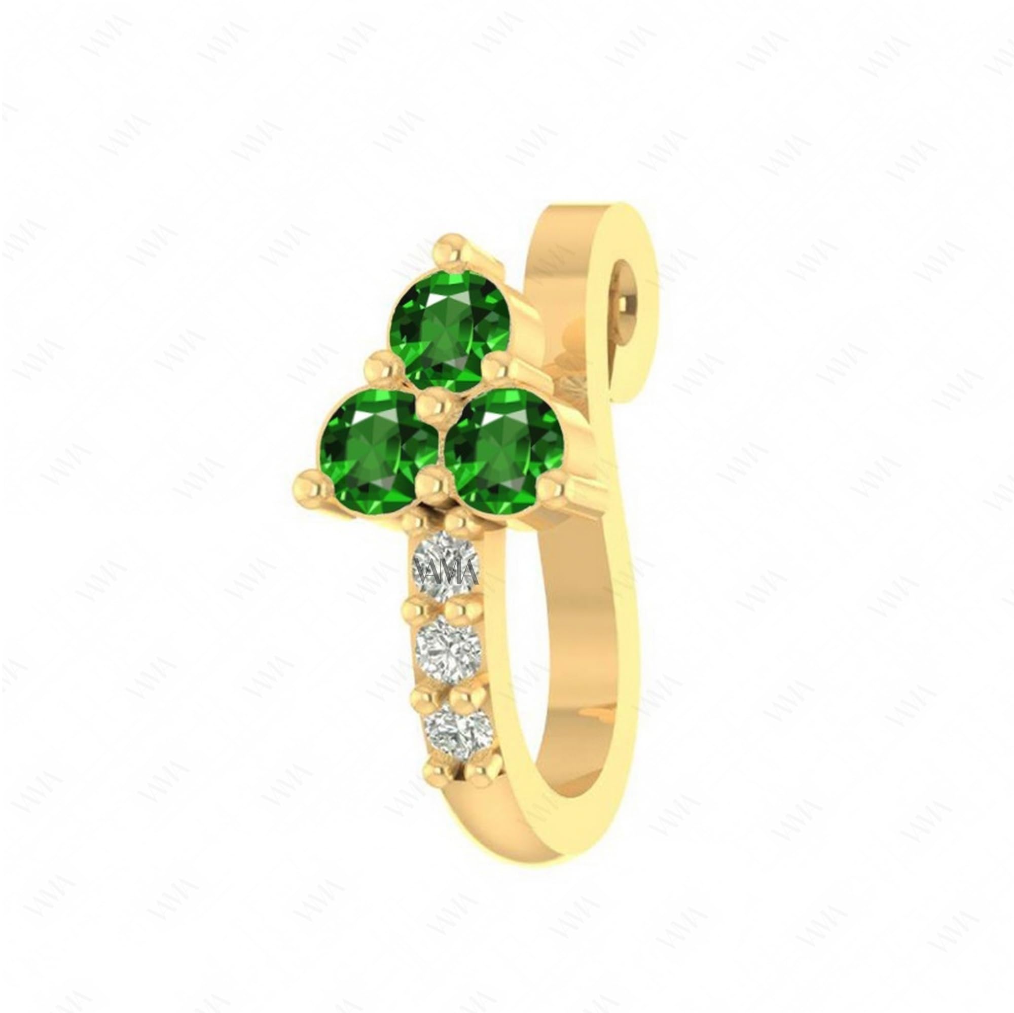 VAMA FASHIONS Elegant Gold Plated Emerald Stone Non Piercing Clip on Nose Pin Pressing Type Nosering for Women & Girls (B0DD3QS5BK) Amazon Price History, Amazon Price Tracker