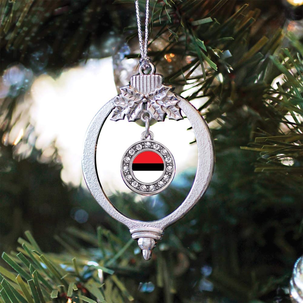 Inspired Silver - Red and White Ball - Silver Christmas Ornament - Circle Charm Christmas Tree Ornament with Cubic Zirconia - Holiday Hanging Decoration