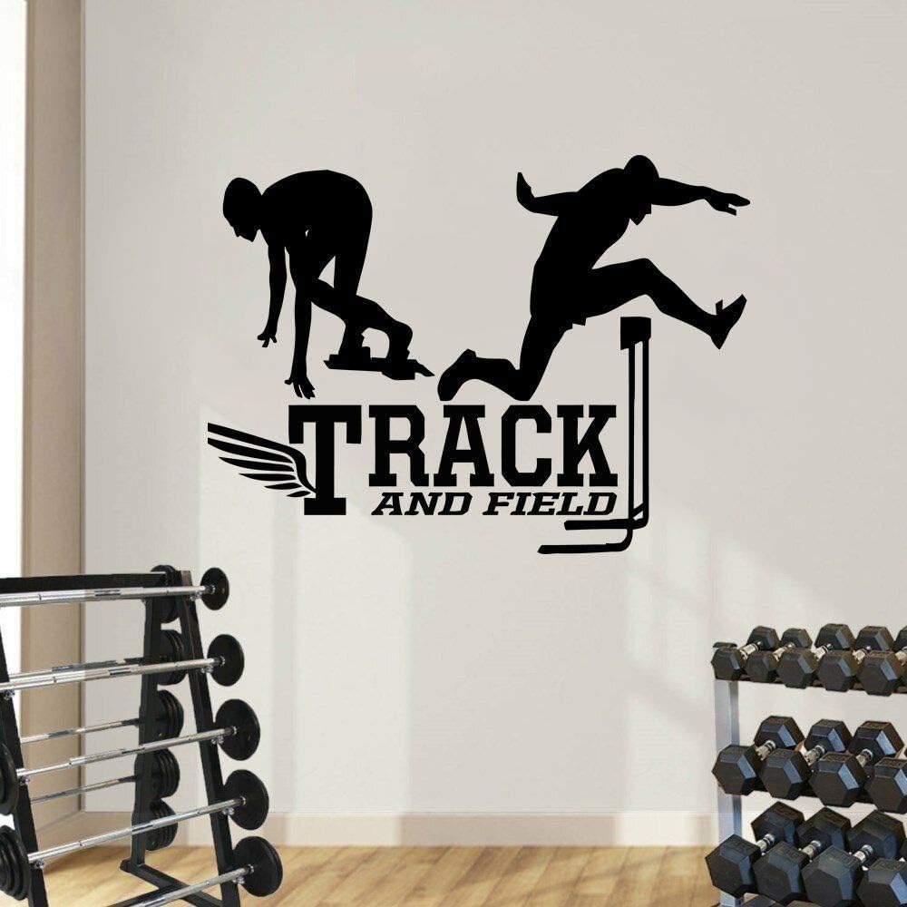Track And Field Running Wall Decals For Girls Bedroom / Womens Men Sports Athlete Quotes Hurtles Girl Boys Room Walls / USA Olympics / Inspirational Quote Vinyl Art Decor Stickers Size 20x20 inch