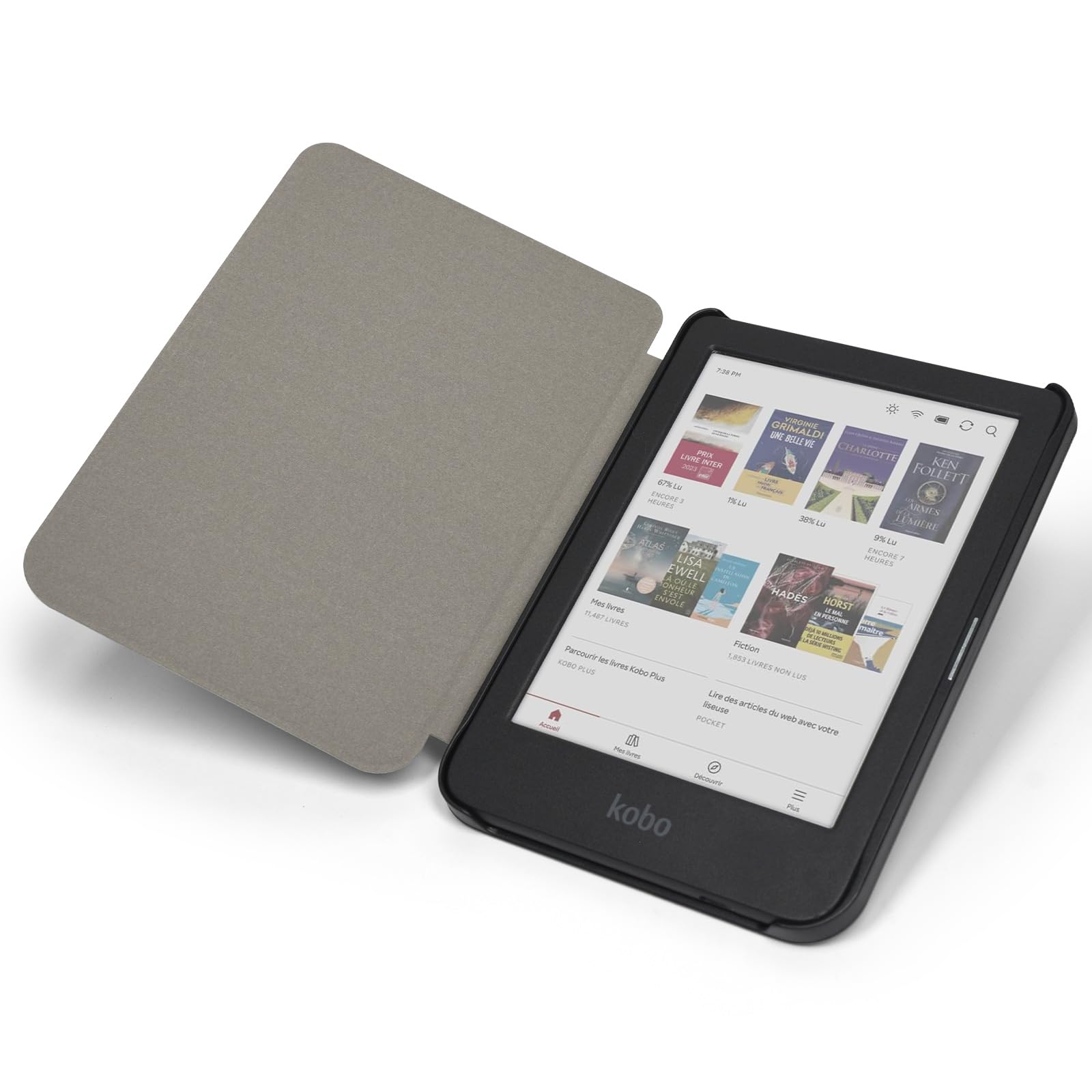 Tenano Étui en Tissu pour Kobo Clara Colour/BW/2E, Tolino Shine Colour/Shine 5/4, Housse de Protection avec Fonction Veille/Réveil Automatique, Agave Noir
