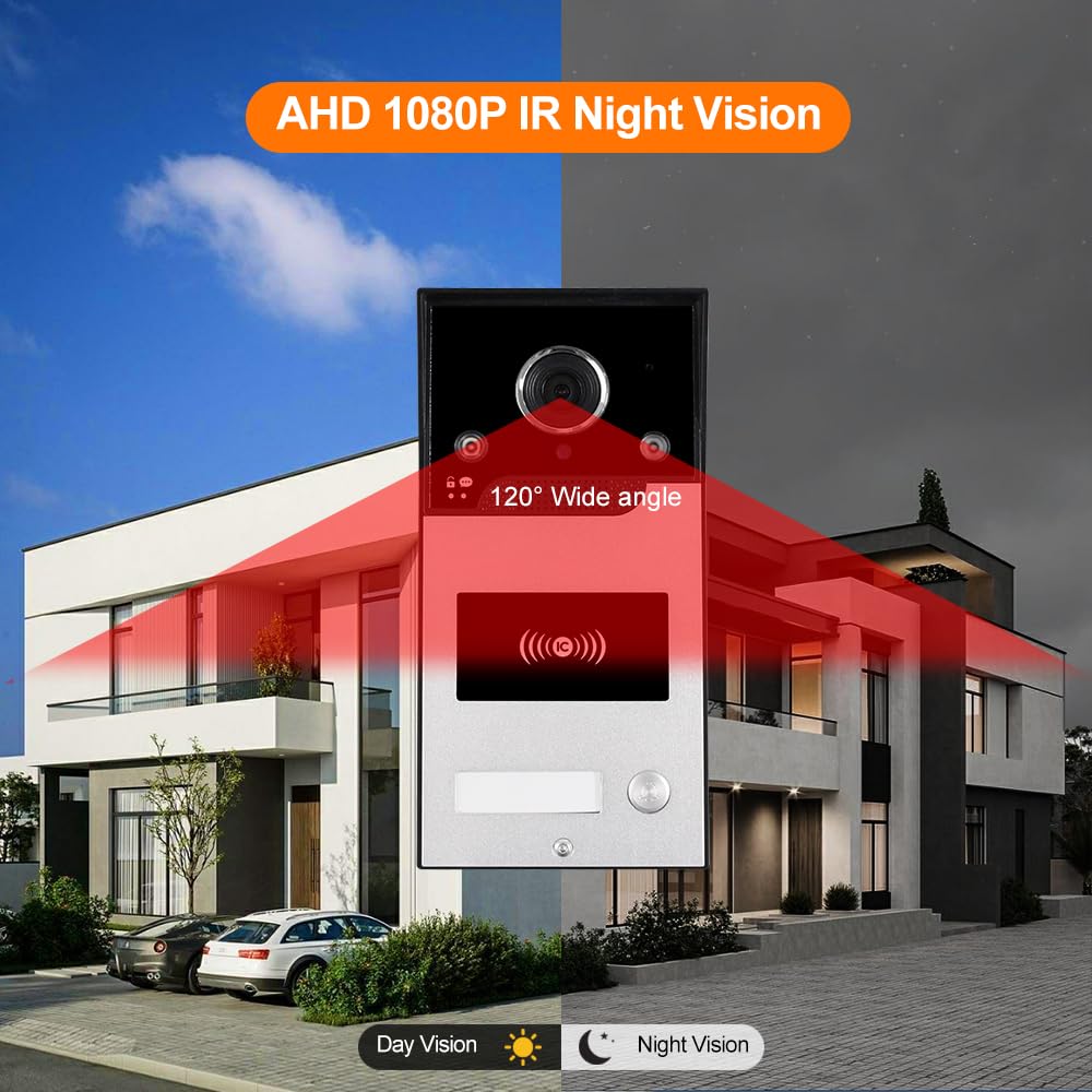 Tuya WiFi Video Intercomunicación Sistema de Timbre de 7 Pulgadas Pantalla Táctil de Color Interfonos Cámara 1080P, Visión Nocturna IR, Tarjeta RFID App Desbloqueada a Distancia