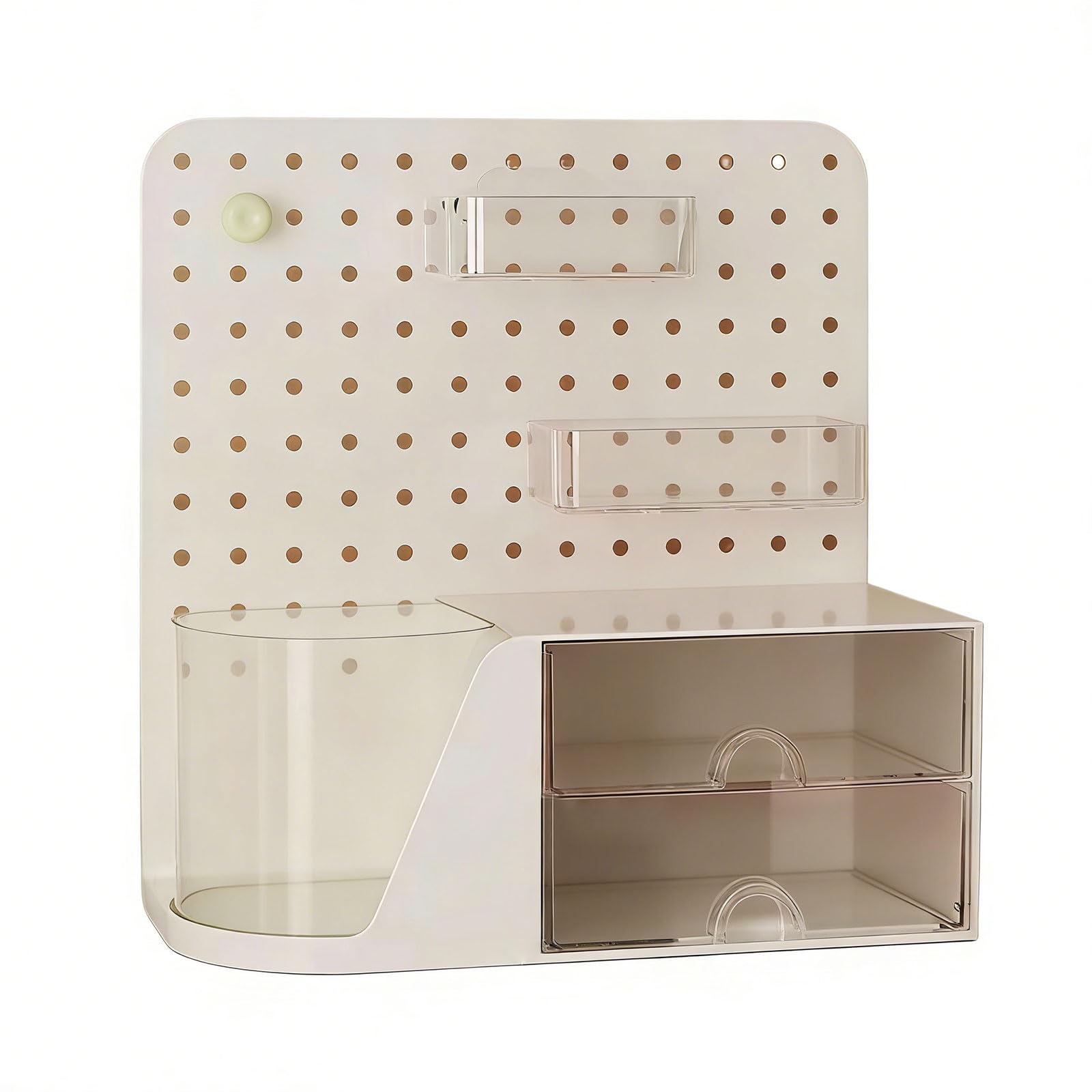 FGDTREE Multifunctional Desktop Organiser Storage Pegboard with Rotating Pen Box and 2 Drawers for Home Offices Organization Pegboard Planner