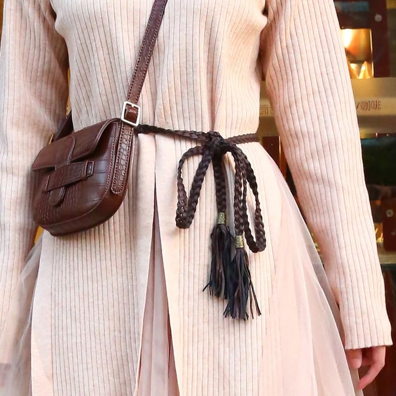 Women's Braided Tie Tassel Women's Thin Belt Decorative Waist Chain3