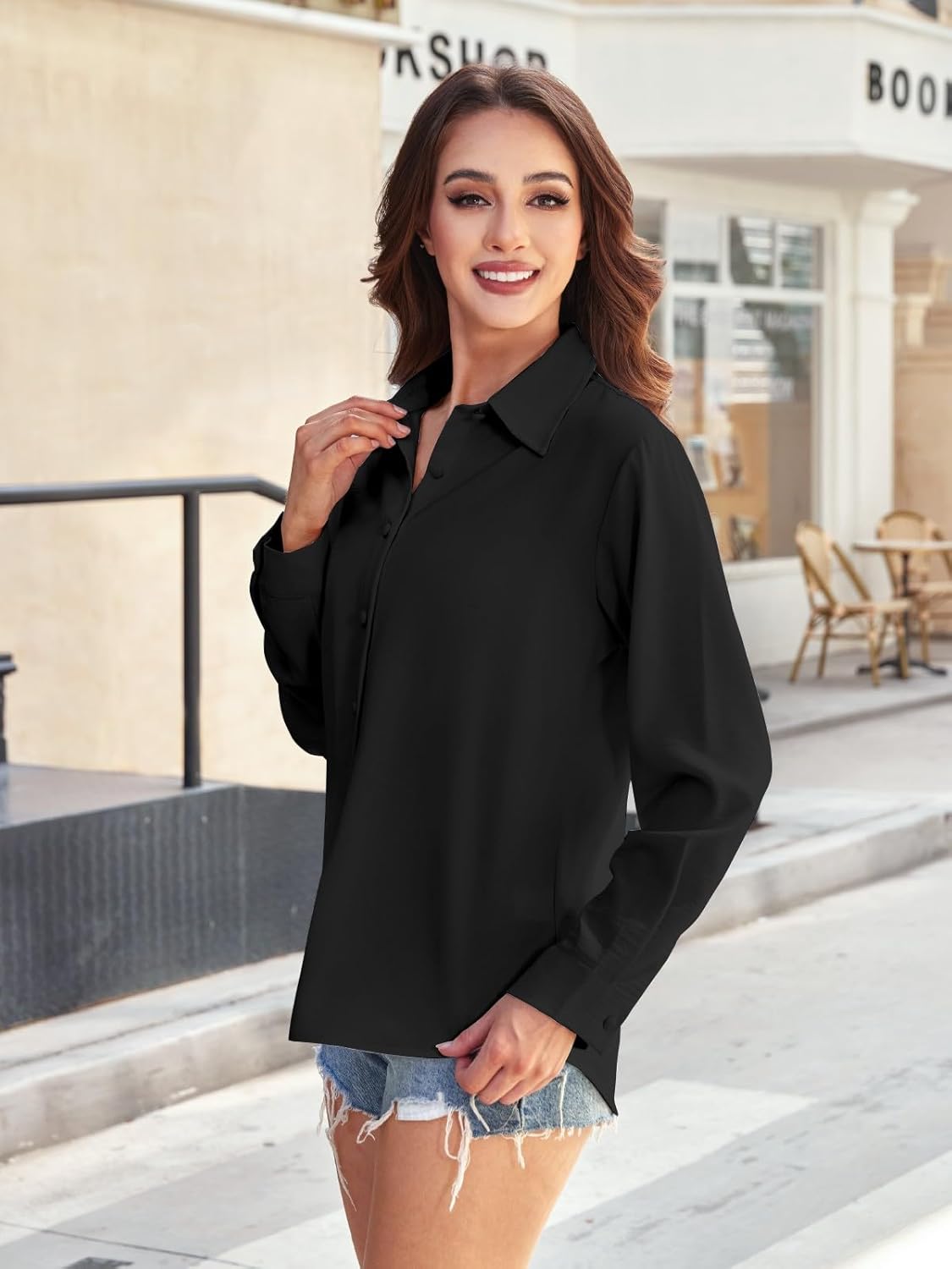 Women's Button Down Dress Shirts Long Sleeve Stretch Blouse Work Office Casual Chiffon Tops - Image 5