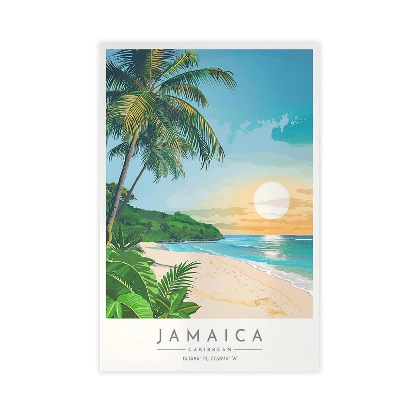 WLQZFRWV Jamaica Travel Poster - Caribbean Canvas Poster Wall Art Decor Print Picture Paintings for Living Room Bedroom Decoration 12x18inch(30x45cm)