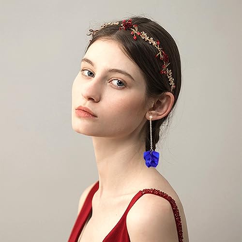 Vista 5 de Aretes colgantes de acrílico con borla de pétalos y flecos, aretes largos con diseño de flores de rosa para mujer con caja