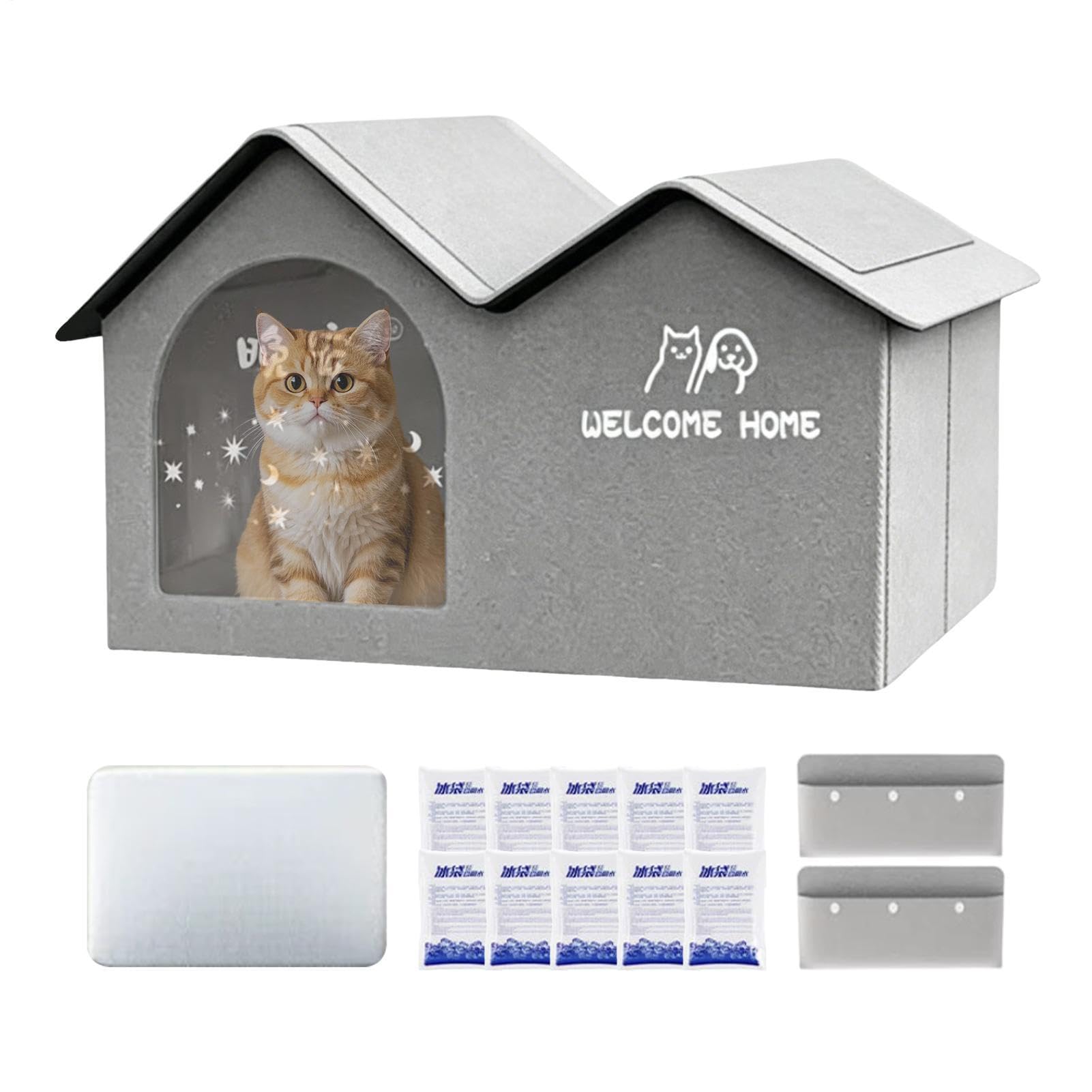 Kühlhütte für Katzen, auslaufsichere Kühlung, Kühlhaus für Haustiere mit Kühlpackung, kleine und mittelgroße Welpen, für Wohnung, Balkon, Hof und Garten