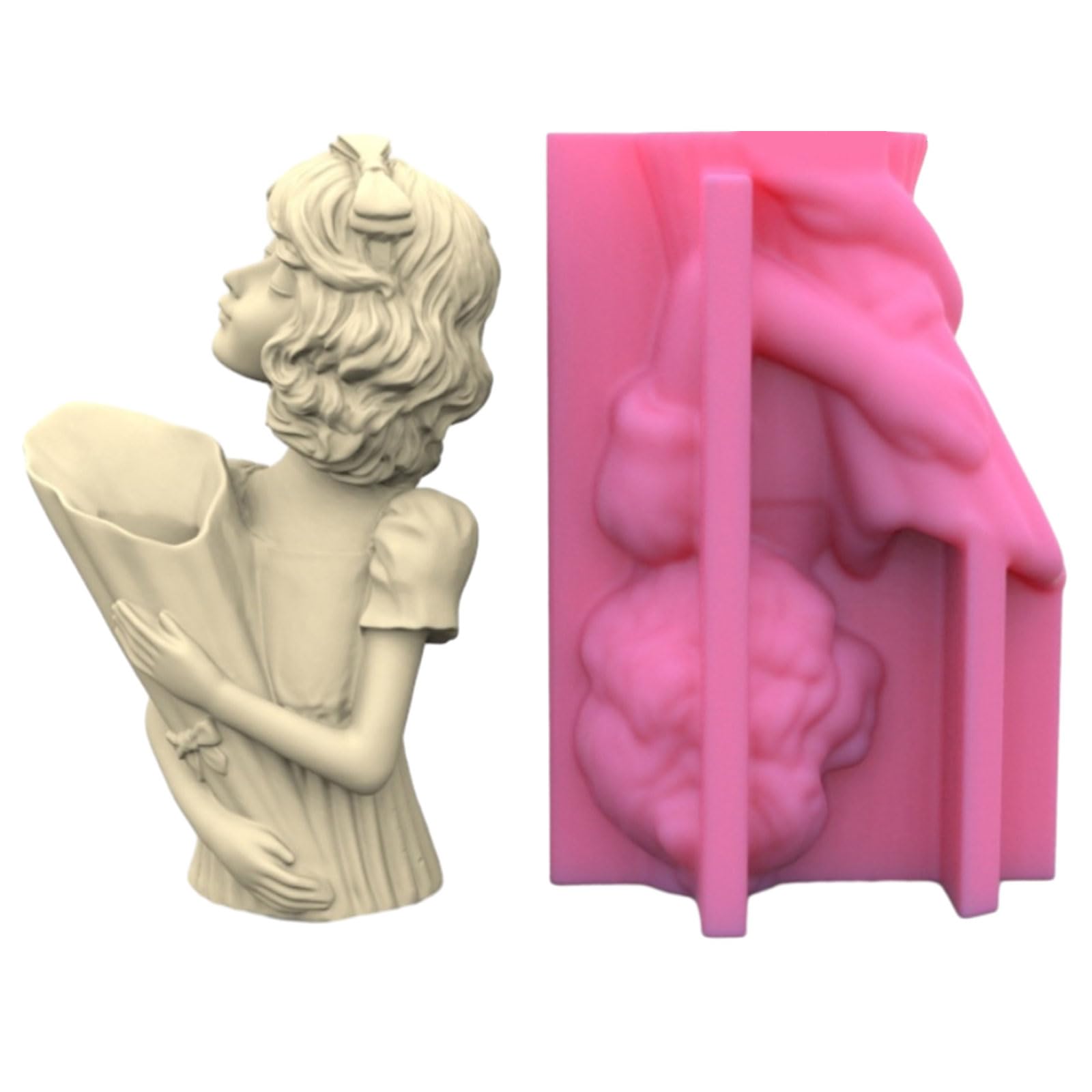 Yhplxyuus Pots Silicone Hair Girl Holding Flowers Pen Holder Mold Making Gypsum Concrete Vase Molds Exploy Resin Concrete Molds Flower Pots