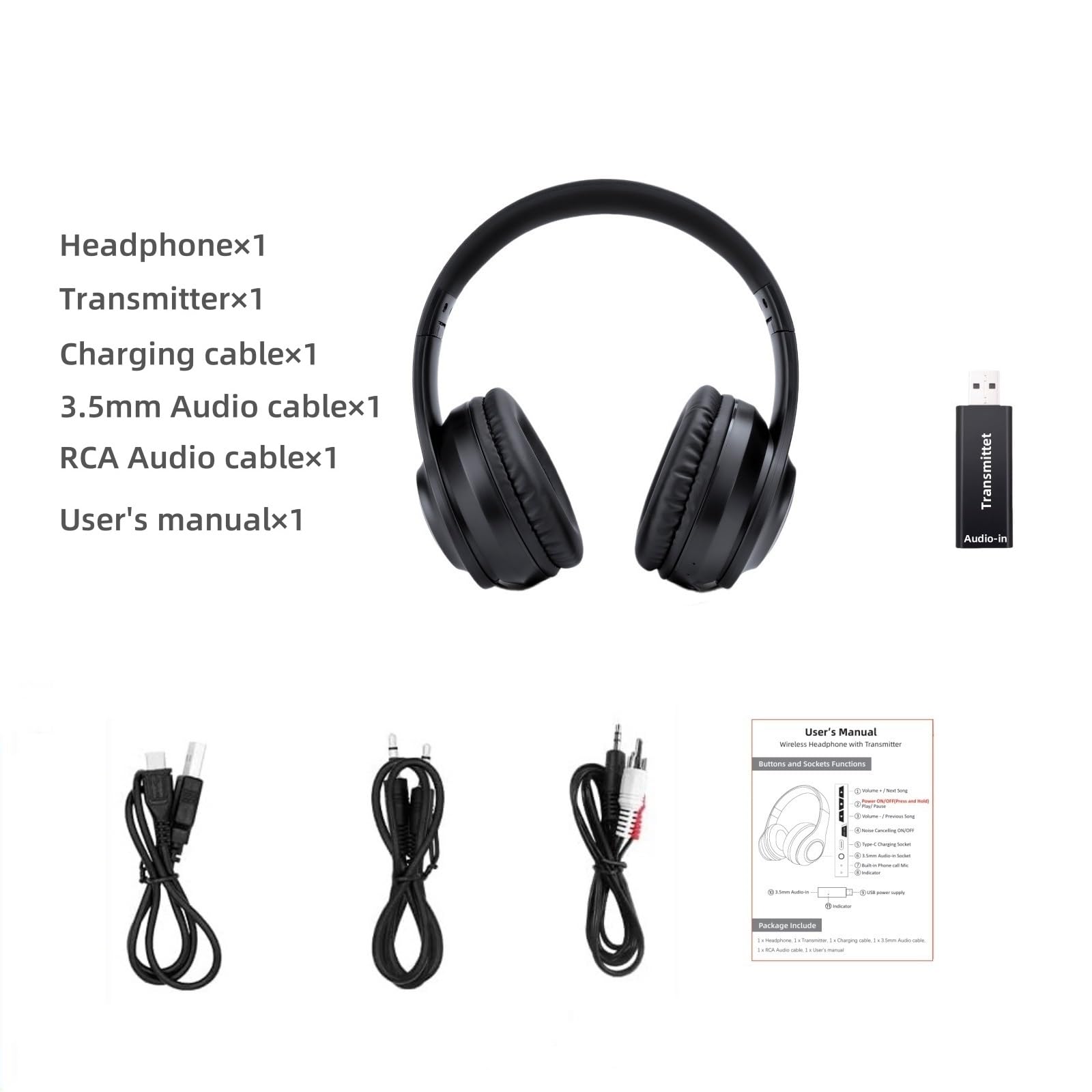Cuffie TV Senza Fili per Anziani, Bluetooth 5.3 Cuffie con ANC, USB Trasmettitore per RCA/AUX, Audio Hi-Fi