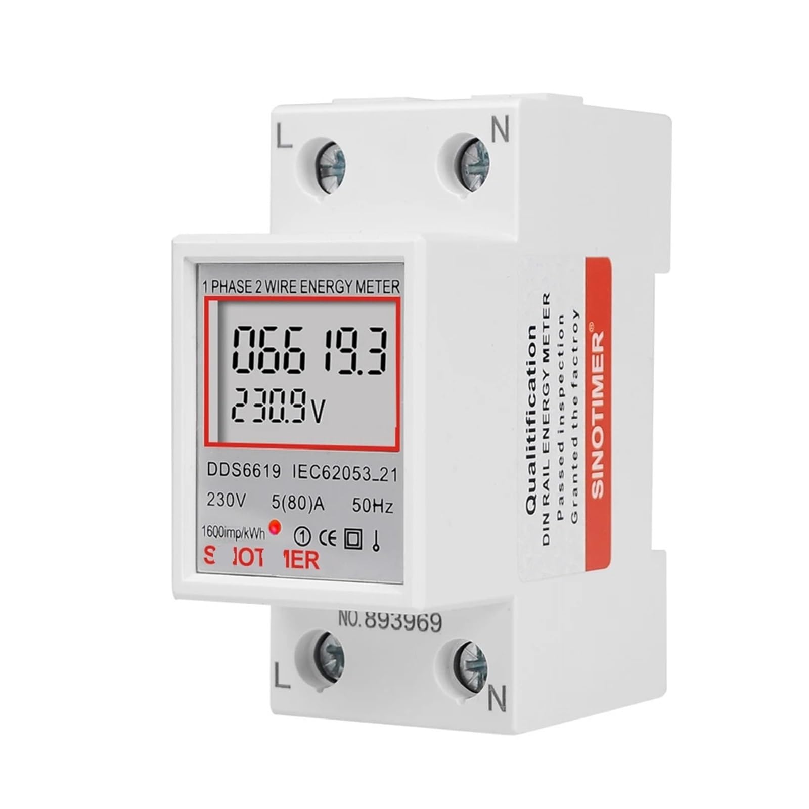 3-fazowy licznik energii elektrycznej, 4-przewodowy, szyna Din, licznik zużycia energii elektrycznej, 50/60 Hz, monitor zużycia energii, 100A AC 3x230/400V (bez podświetlenia)