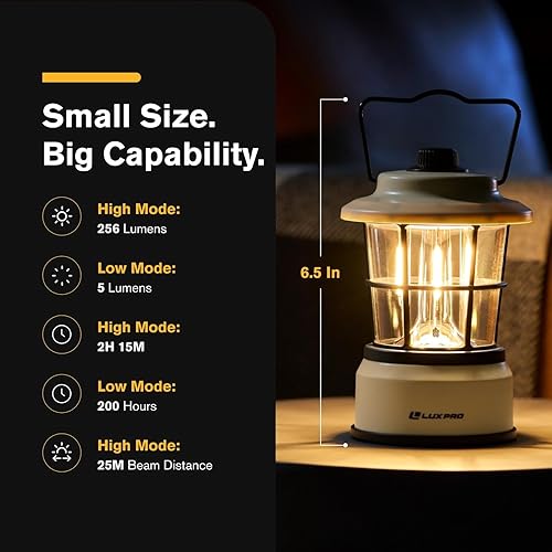 Miniatura 3 de LUXPRO Linterna LED retro, linterna de emergencia alimentada por batería, resistente al agua, lámpara LED brillante para uso en interiores y