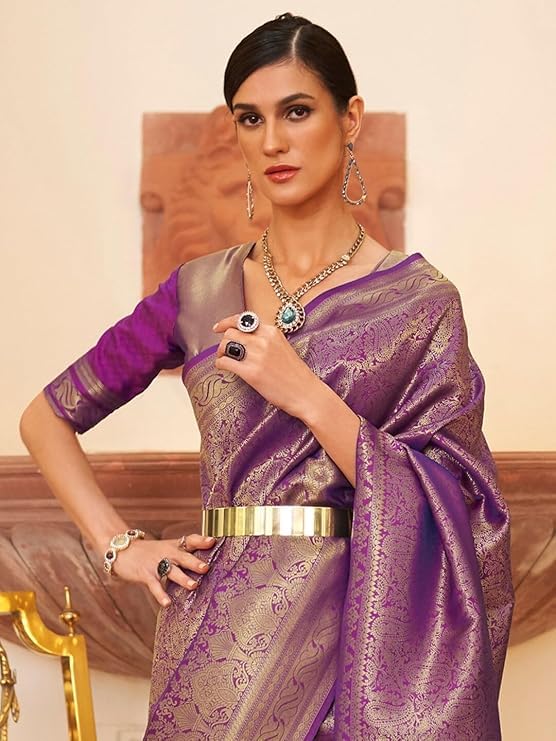 Image of MADHUHANSH Women's Cotton Silk Saree with Unstitched Blouse Piece Zari Weave and Floral Pattern | Heavy Embroidery Saree for Women | Interview Saree for Women | Readymade Blouse with Saree Set