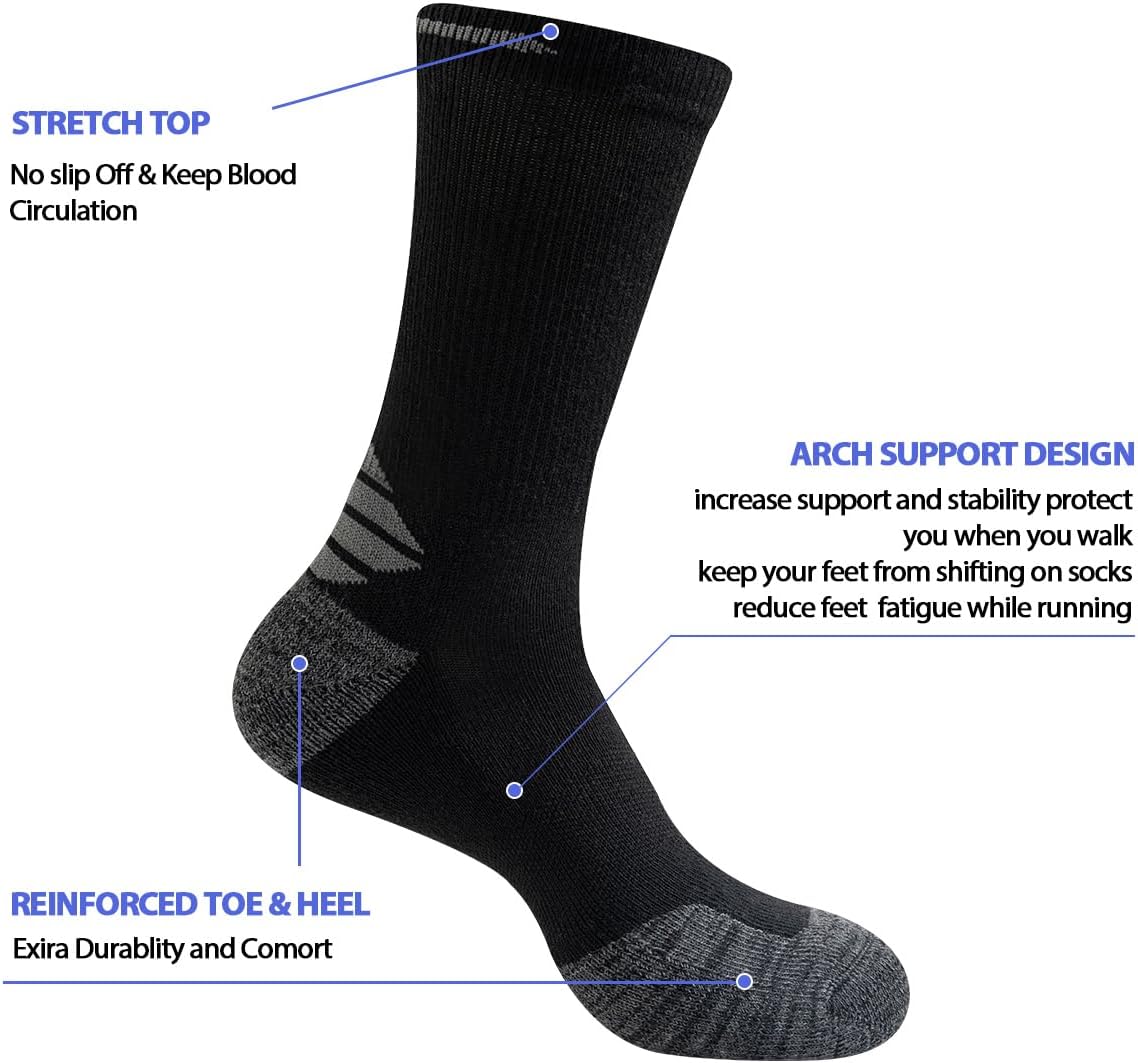 JOYNÉE 5/10 Pairs Mens Lightweight Long Cushion Work Socks Casual Breathable Crew Athletic Socks for Workout Sports