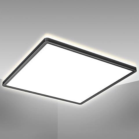 B.K.Licht - Pannello a luce indiretta, piatto, luce bianca neutra, pannello LED soffitto, pannelli led, pannelli led soffitto, 42x42x2,9 cm, nero