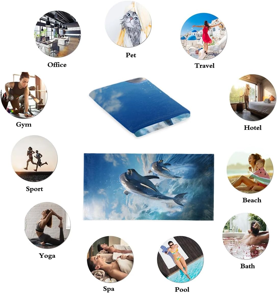 Blue Dolphin Print Hand Towels for Bathroom Set of 2 Soft Absorbent Decorative Bath Hand Towels Quick Dry Face Towel for Sport Gym Spa, 28.3 x 14.4 inches - Image 5