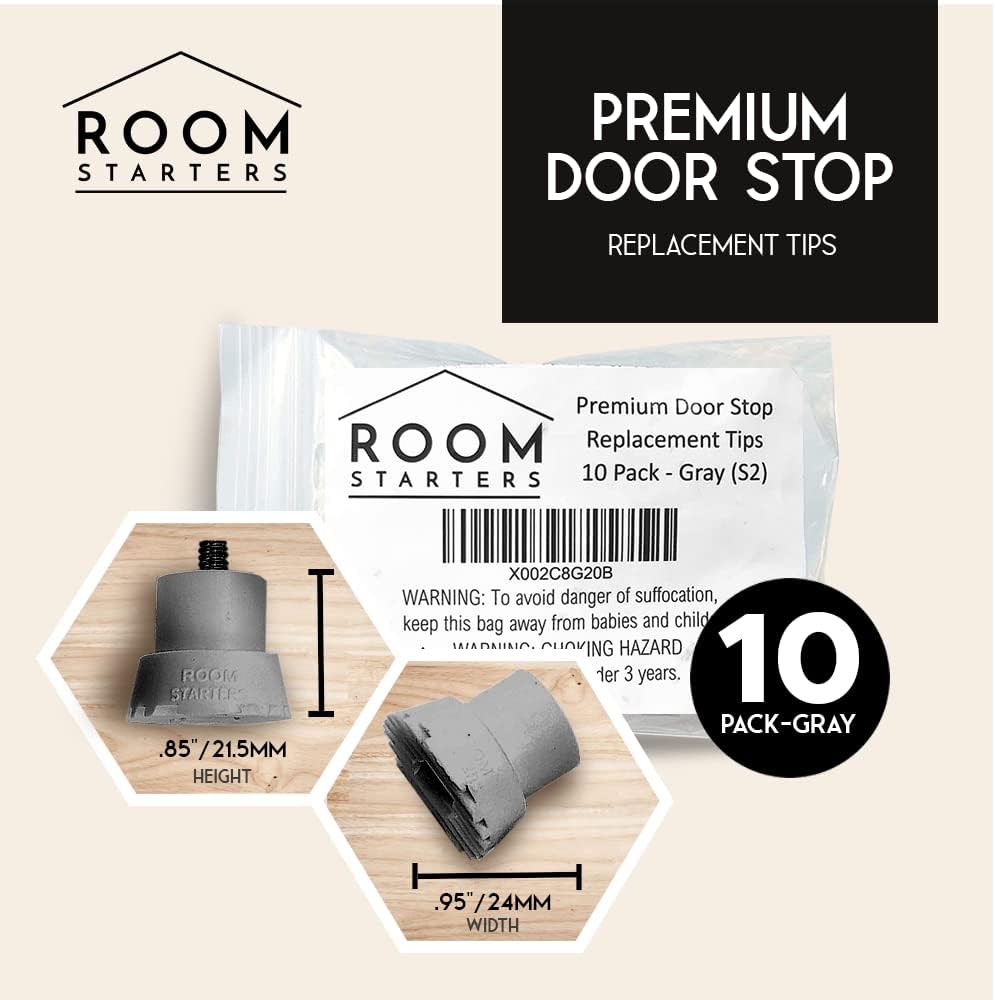 Kick Down Door Stop Ultra Grip Rubber Replacement Tip 10 Pack with Screw by ROOM STARTERS Style 2 (Gray, 10 Pack)