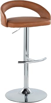 LumiSource Grotto Adjustable Barstool, Chrome Swivel Barstool, Low Back Stool for Kitchen Counter, Bar Height Chair, Upholstered Bar Stool Camel Faux Leather