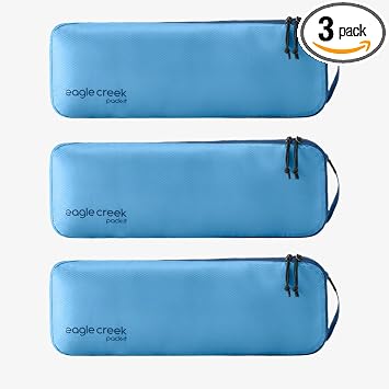 Eagle Creek Pack-It Isolate Slim Cube M/M/M Set - Minimalist Compact Travel Organizer for Hair Styling Tools, Belts & Small Items - Travel Accessories - Blue Dawn