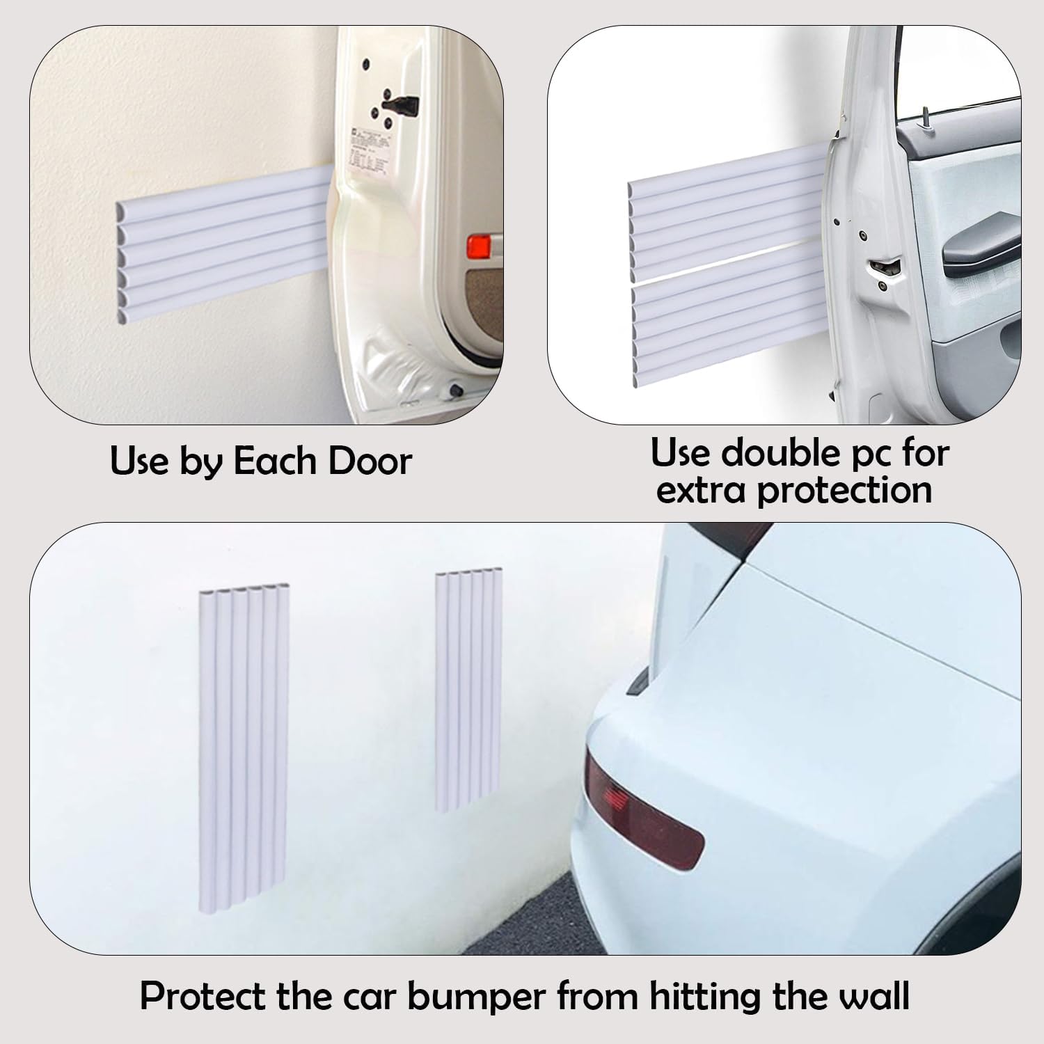 RUBBER BOND Garage Wall Protectors 6 Pack - 2.75x15 Inches Strong Self-Adhesive Rubber Bumper Protectors for Garage Walls - Anti-Scratch and Waterproof Garage Wall Protector (White)