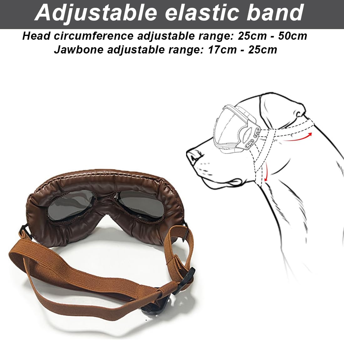 Gafas de Sol para Perros, Retro Gafas Perro, Gafas de Protección Perro, Correa Ajustable, Para Perros Medianos-Grandes, Protección UV, Antiviento, Actividades al Aire Libre, Moto, Estilo Retro