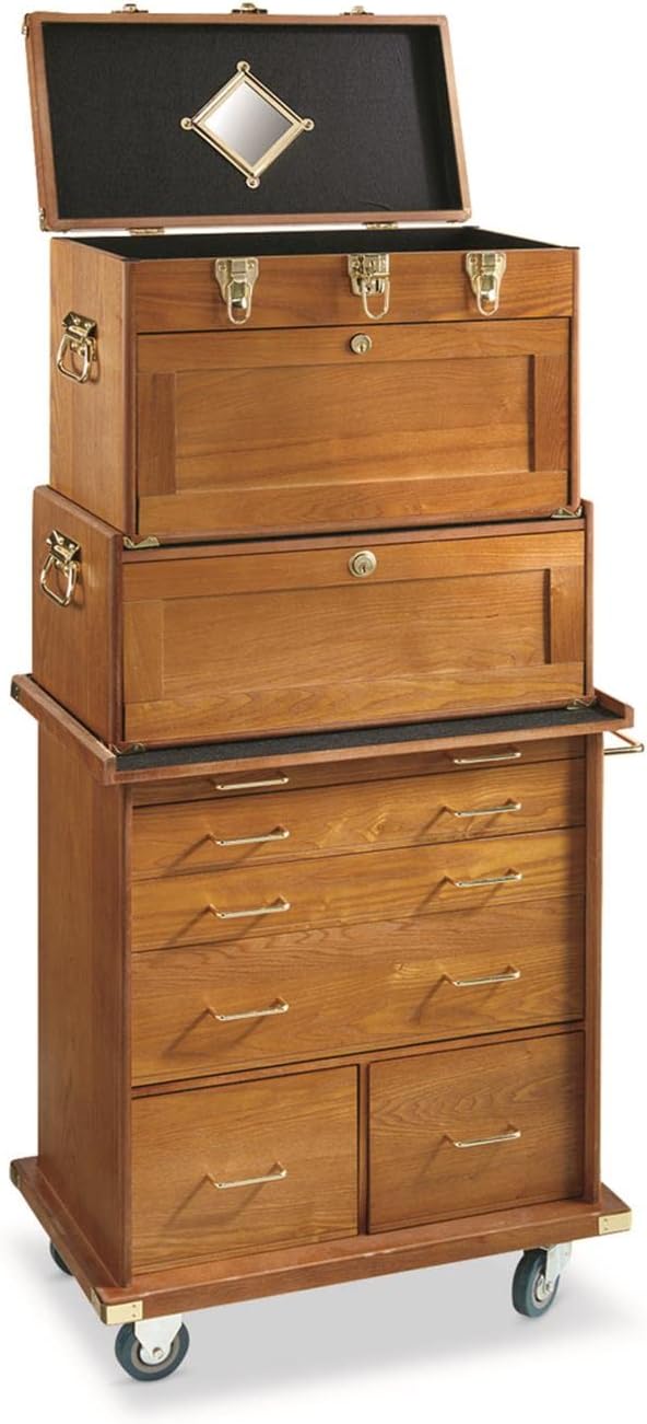 CASTLECREEK 4 Drawer Organizer, Lockable Storage Drawers, Chest of Drawers, Storage Chest Oak