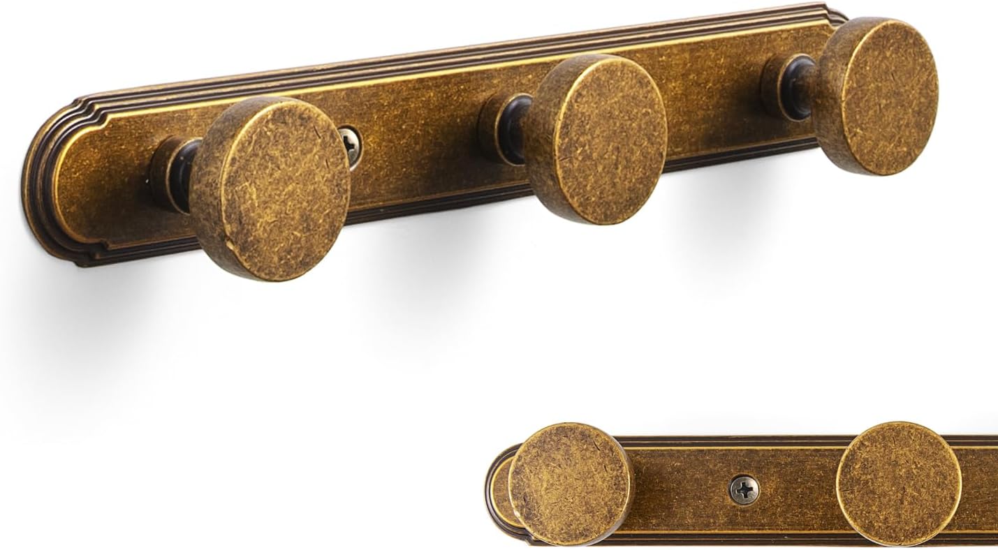 Goo-Ki 1 Pack Antique Brass Coat Rack Wall Mount Heavy Duty, Vintage Brass Towel Rack Zinc Alloy Coat Hooks Wall Mounted for Bag Hat Clothes Scarf