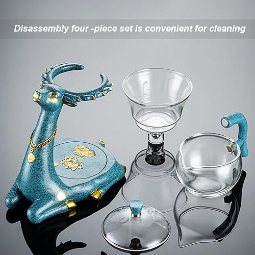 Miniatura 7 de Hervidor de té para hojas sueltas, tetera de vidrio mágico con infusor y tapa, tetera transparente, juego de té de goteo magnético semiautomático