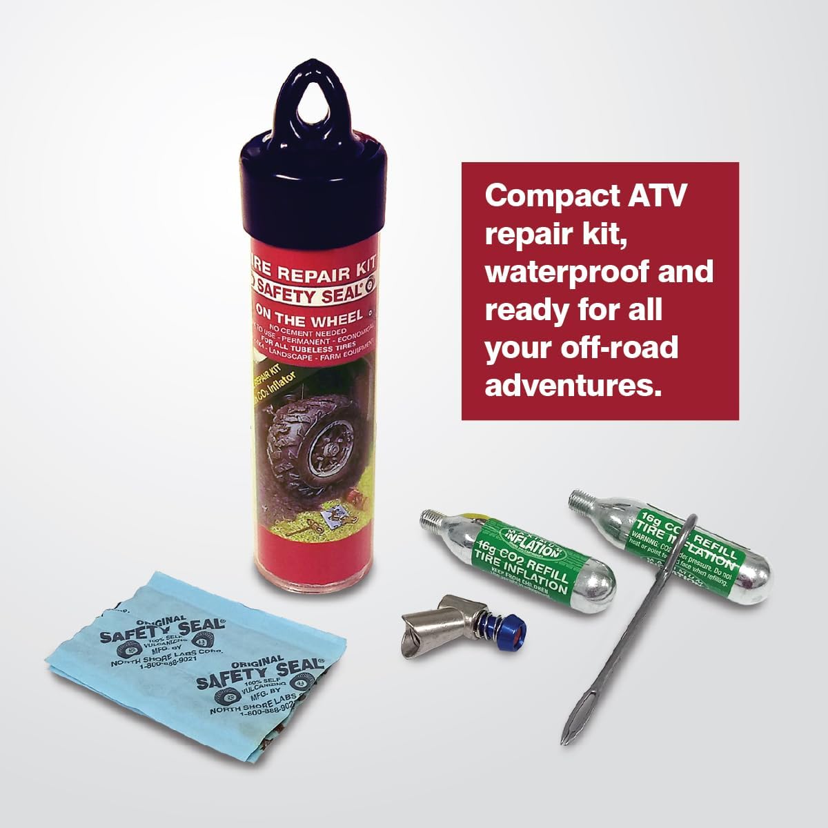 Martins Industries Safety Seal ATV Tire Repair Kit – Ready-to-Use Tubeless Tire Plug Kit with CO₂ Inflator, 6 Self-Vulcanizing 4" Repairs – for ATV, UTV, Quad & Motorcycle Tires