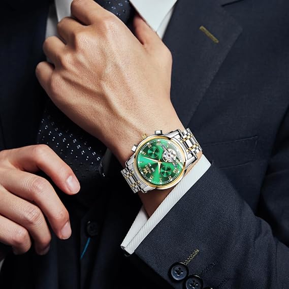 OLEVS Self Winding Watches for Men Automatic Mechanical Dress Tourbillon Stainless Steel Dual Calendar Waterproof Luminous Wrist Watch