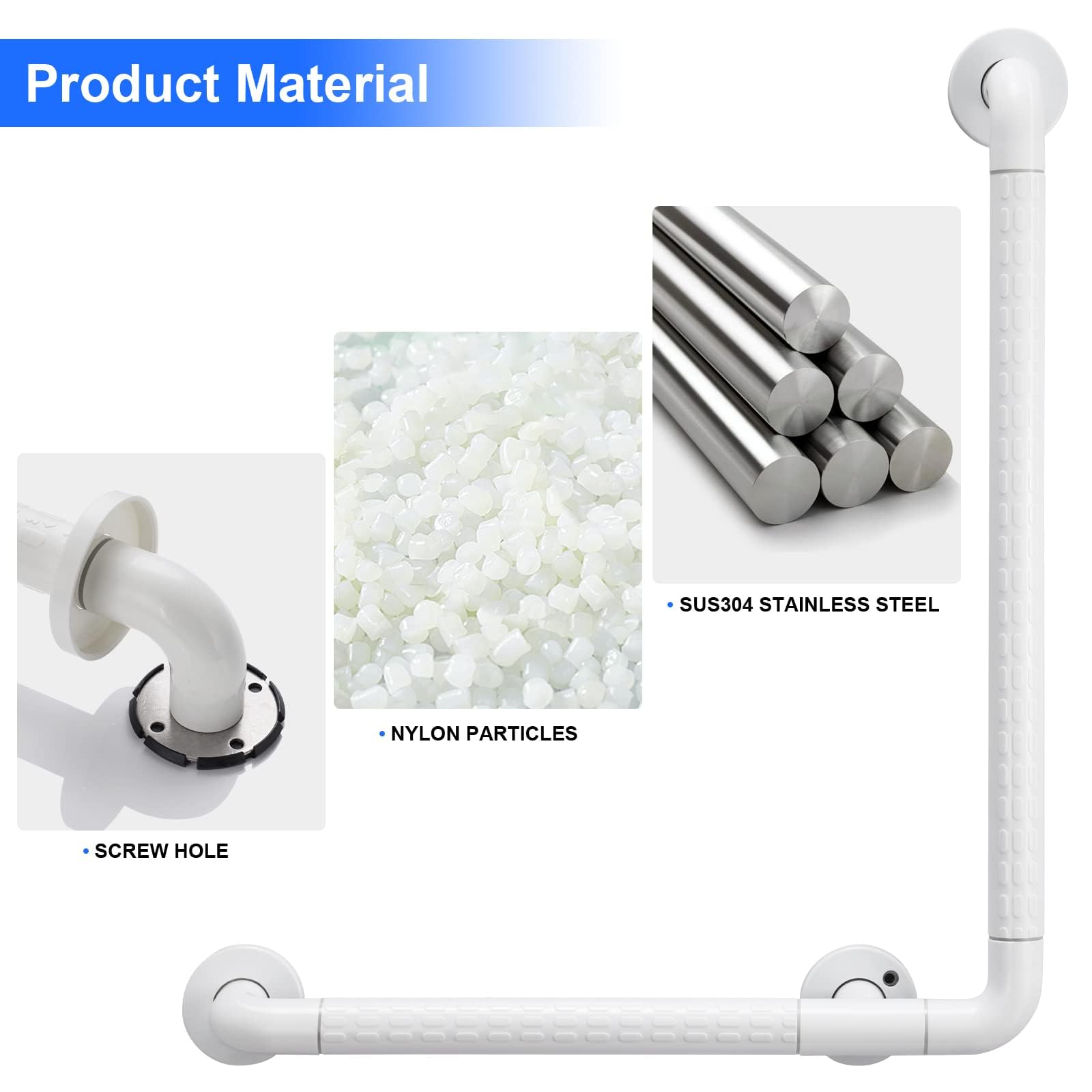Asas de agarre para personas mayores, mango de ducha de acero inoxidable, antideslizante, agarre de seguridad, agarre de pared, 60 x 40 cm, barras de agarre para montaje en pared, B01HR111Z2ZZ