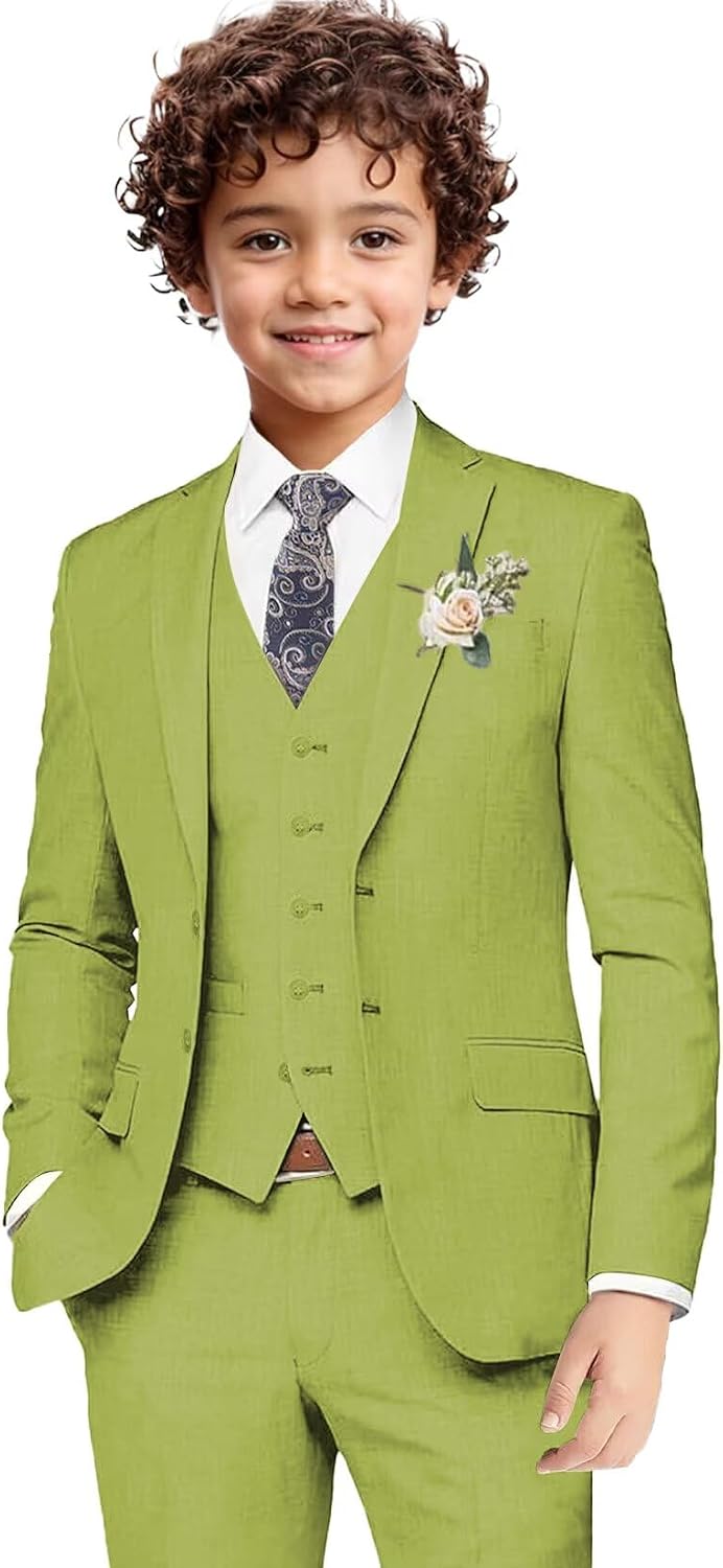 Linen Suits for Boys 3 Piece Slim Fit Summer Beach Wedding Prom Tuxedo Formal Suit Jacket Pants Set