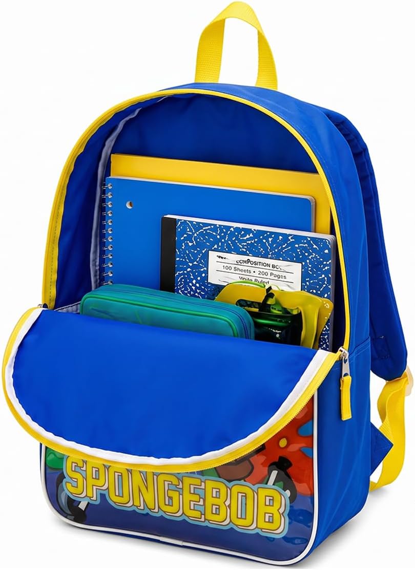 Nickelodeon Spongebob Squarepants Boy Backpack for Kids - Toddler Back Pack with Padded Straps & Zip Compartment Little Kids Bagpack - Comfy Preschool Backpack - 15"