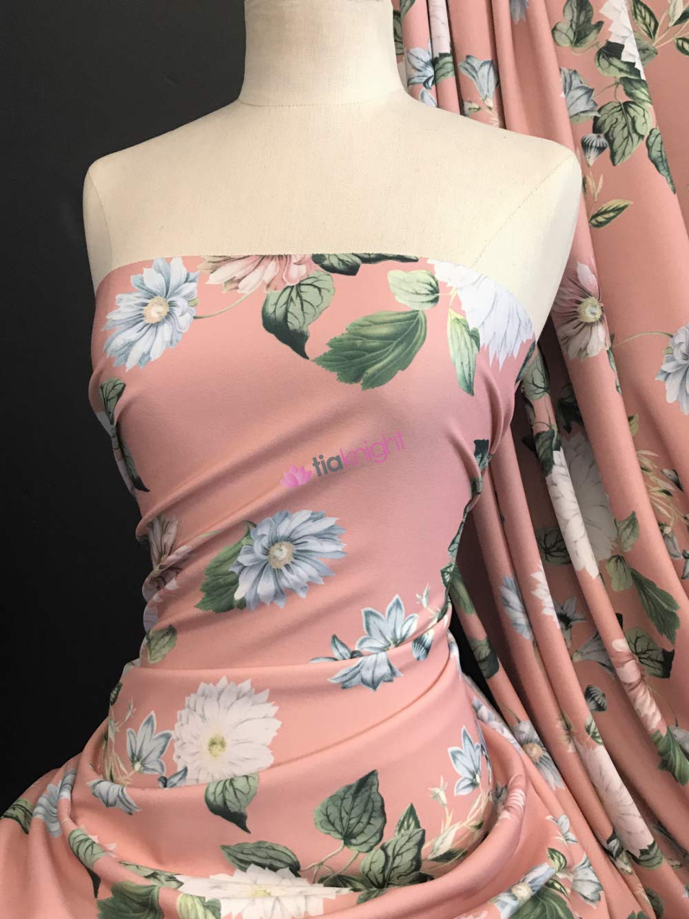 Scuba Crepe Body Control Dressmaking Fabric | Floral Print | Sold by The Metre | Same Day Dispatch | by Tia Knight (Peach Pink Botanics, SQ494 PNMLT)