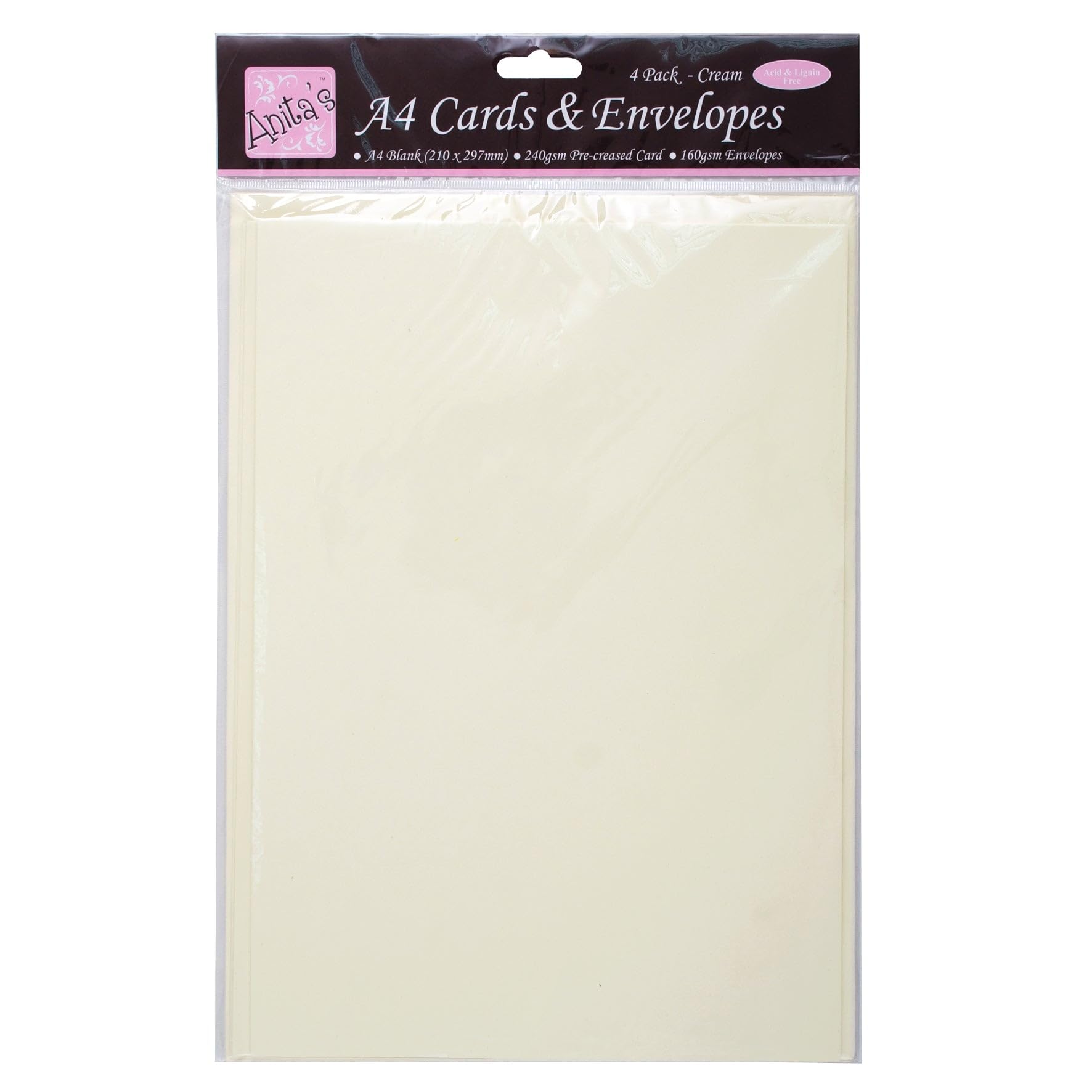 Anita's Plain, Blank Cards & Envelopes, A4, Cream, Pack of 4, for Home, Wedding, Birthday, Christmas, Thank You, Art & Craft, Scrapbooking Supplies, Baby Shower, Card Making