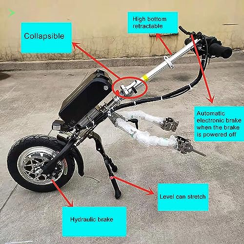 Elektryczny uchwyt do wózka inwalidzkiego, zestaw do konwersji mobilności 500 W z amortyzatorem dla większego komfortu i terapii rehabilitacyjnej
