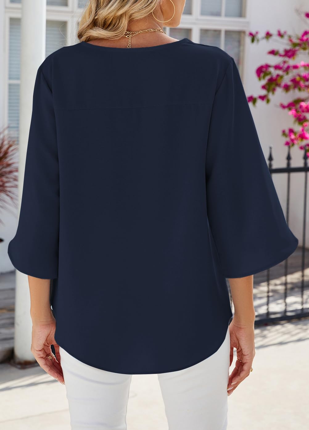YUTILA Bluzka damska, elegancka, tunika, szyfon, bluzki damskie, top, jednokolorowa, na wiosnę, rękaw 3/4, top, bluzka