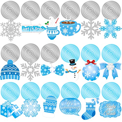 20pcs Winter Wonderland Hanging Swirls Snow Snowflake Snowman Foil Ceiling Decorations for Frozen Winter Theme Baby is Cold Outside Party It's Snowing Party Supplies - Image 5