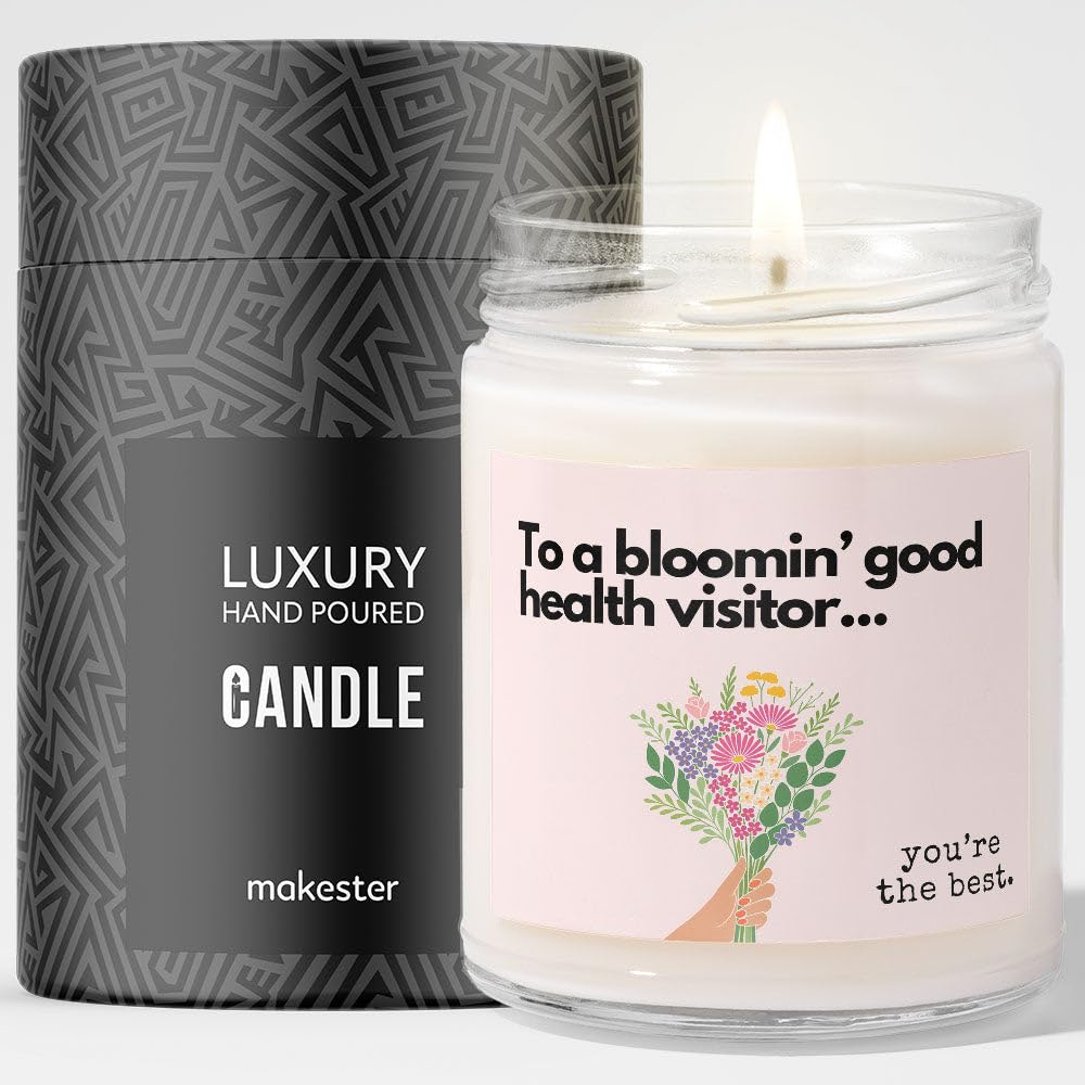 Health Visitor Gifts - Luxury Soy Wax Candle - Vanilla, Jasmine, Sugared Almond - Makester