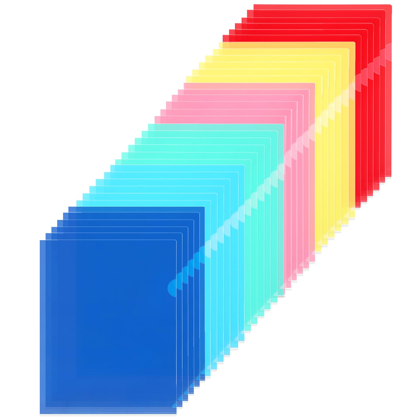 WOT I 36 Pack Clear Document Folders, Plastic Transparent Folders Copy Safe Project Pockets, for Letter Size Sheets, 6 Vibrant Color