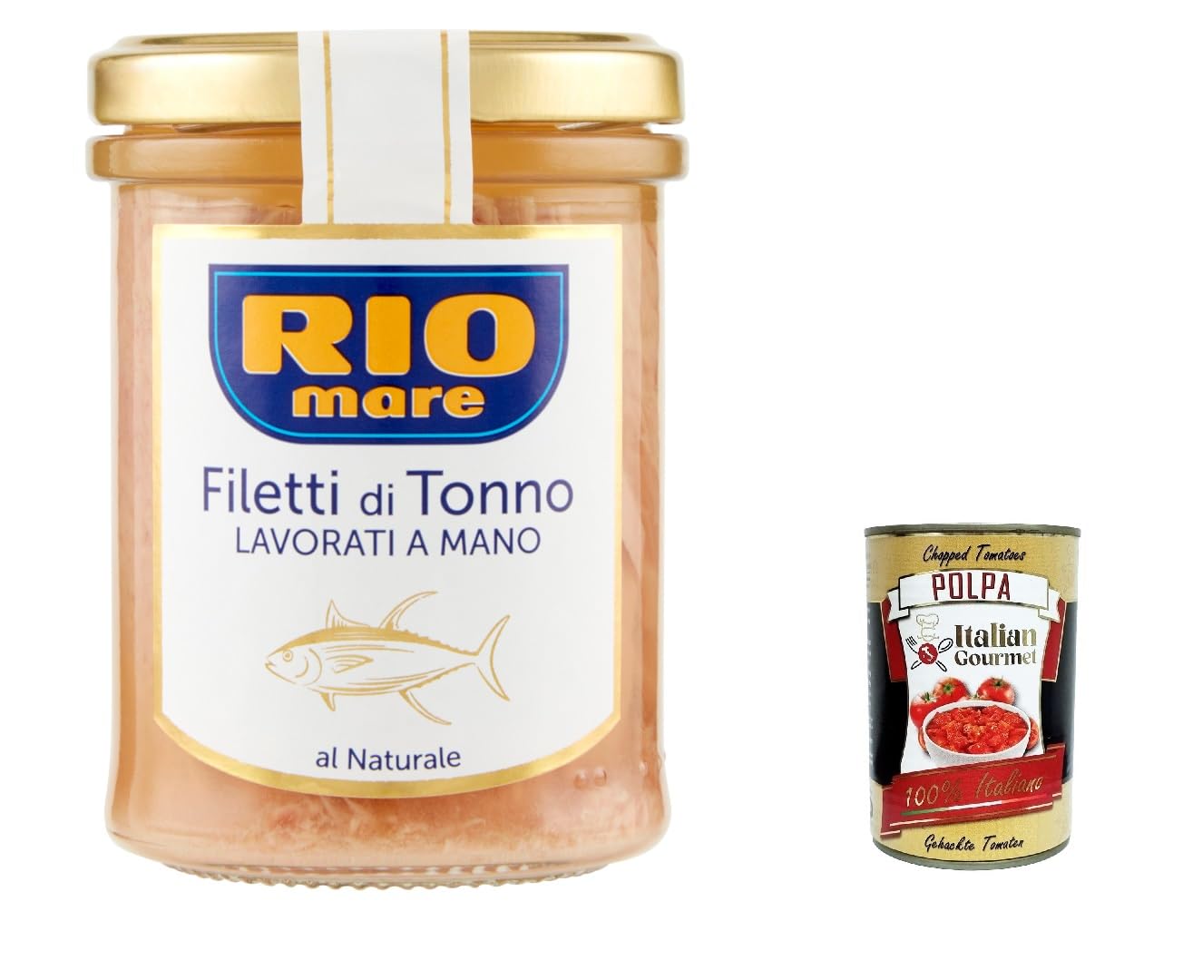Rio Mare Filetti di Tonno al Naturale Lot de 3 filets de thon naturels faits à la main 180 g + Italian Gourmet poolpa 400 g