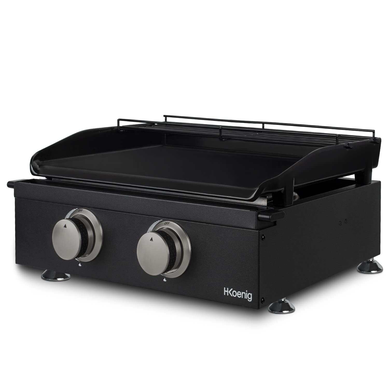 H.Koenig Plancha de asar a gas PLX1022, 2 Quemadores U Acero inoxidable, Plancha de asar de fundición esmaltada, Alimentación de gas propano o butano, Distribución uniforme del calor, hasta 350°C