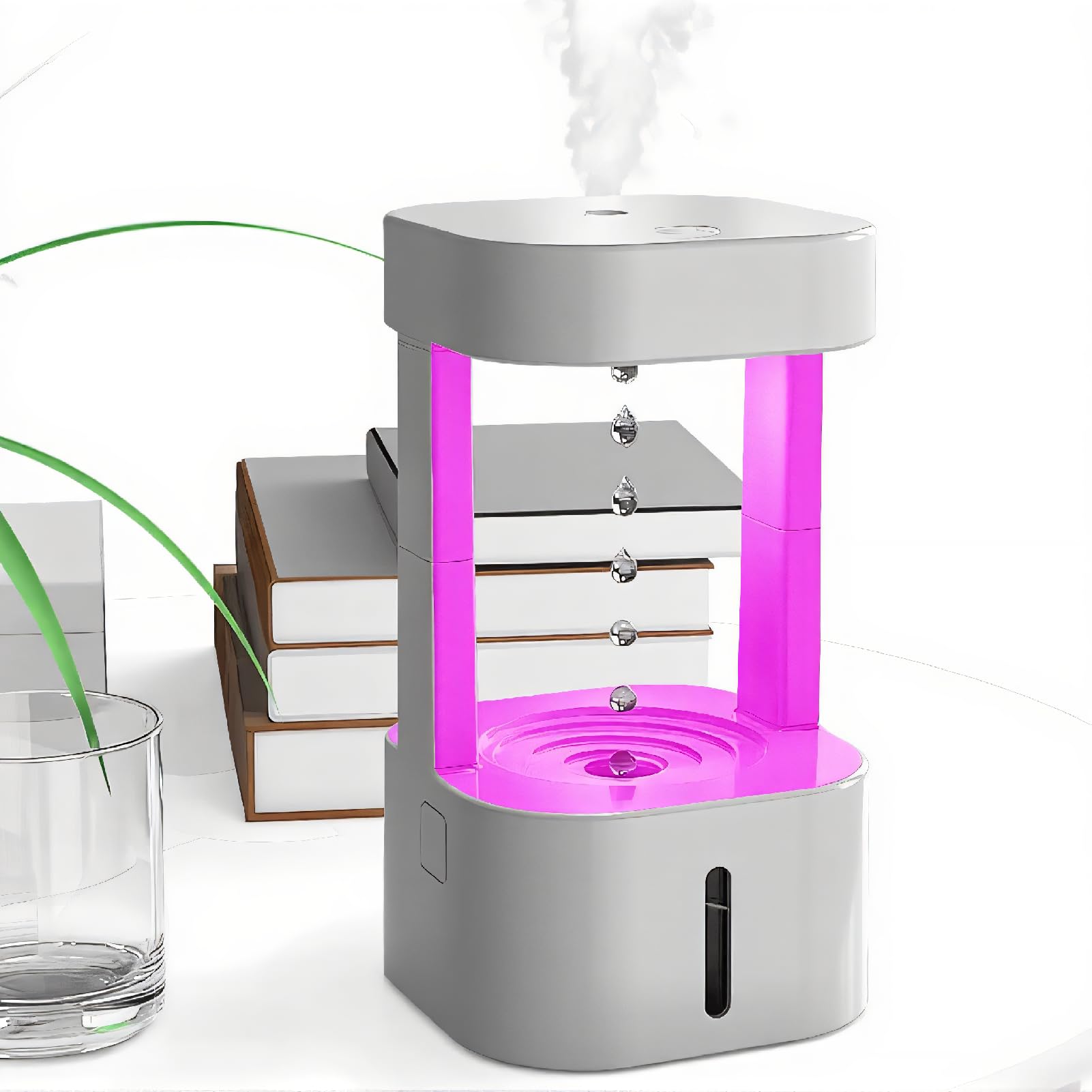 Humidificador de Aire con Gotas de Agua Antigravedad de 580 Ml, Humidificadores de Niebla Fría con Luces LED, Humidificadores de Niebla Fría Antigravedad para Dormitorio, (Luz de